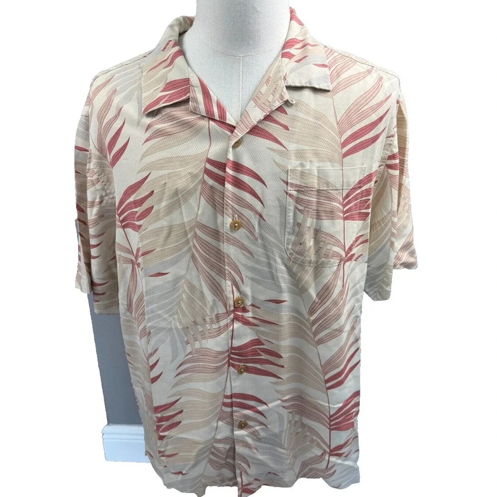 Tommy Bahama Mens Silk Tropical Palm Leaf‎ Short Sleeve Button Shirt Large